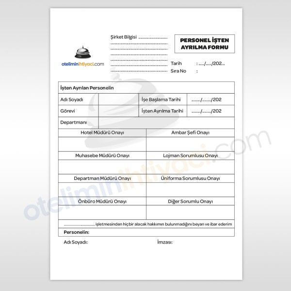 Personel İşten Ayrılma Formu