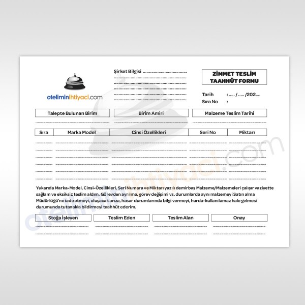 Zimmet Teslim Taahhüt Formu